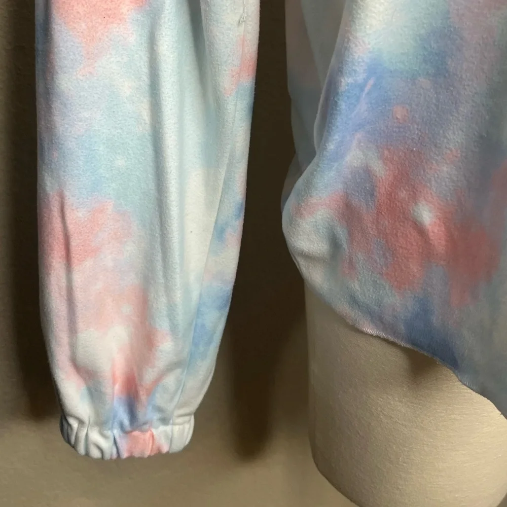Pink Blue Pajama Tie Dye Top Size M Fleece Soft Sleepwear Casual Relaxed Lounge